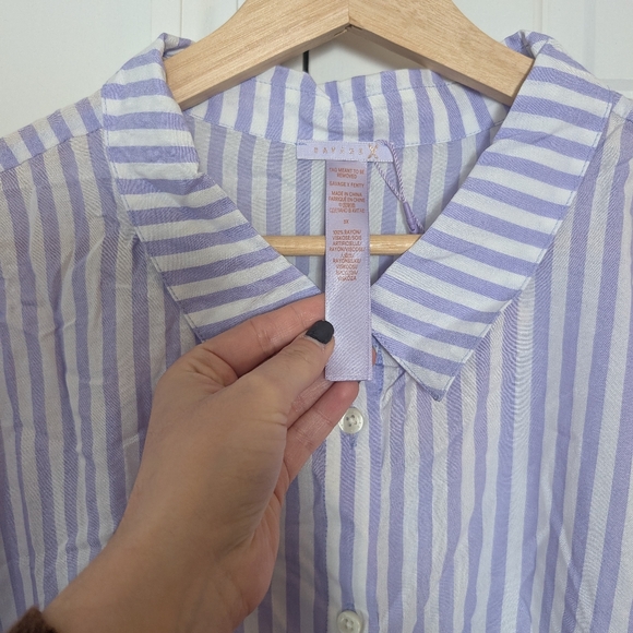 Savage X Fenty Coastal Stripe Woven Voile Sleep Crop Shirt with Drawstring | 3X - Picture 4 of 8